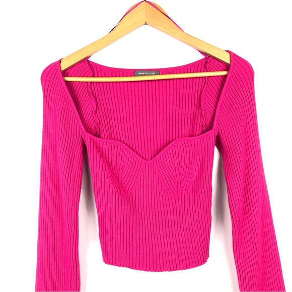 UO Juliet Portrait Neck Ribbed Sweater Fuchsia L - Picture 4 of 6